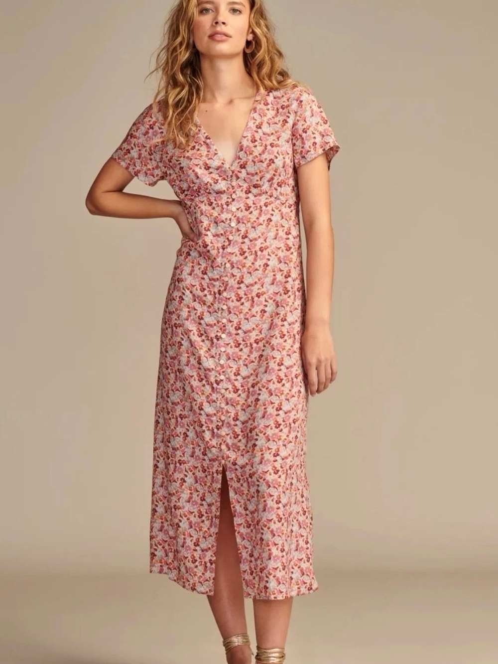 Lucky Brand Pink Floral Midi Dress